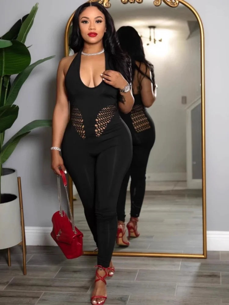 Wmstar Jumpsuit Women Wholesale Sexy Club Outfits Underwear Sexy Halter Tulle Backless Swimsuit Nightclub One Piece Outfits