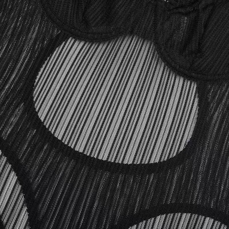 Seductive Corset Bodysuit Sheer Mesh Hollow Out Lingerie Stripe Cutouts Adjustable Straps Women Boudoir Photoshoot Playsuits