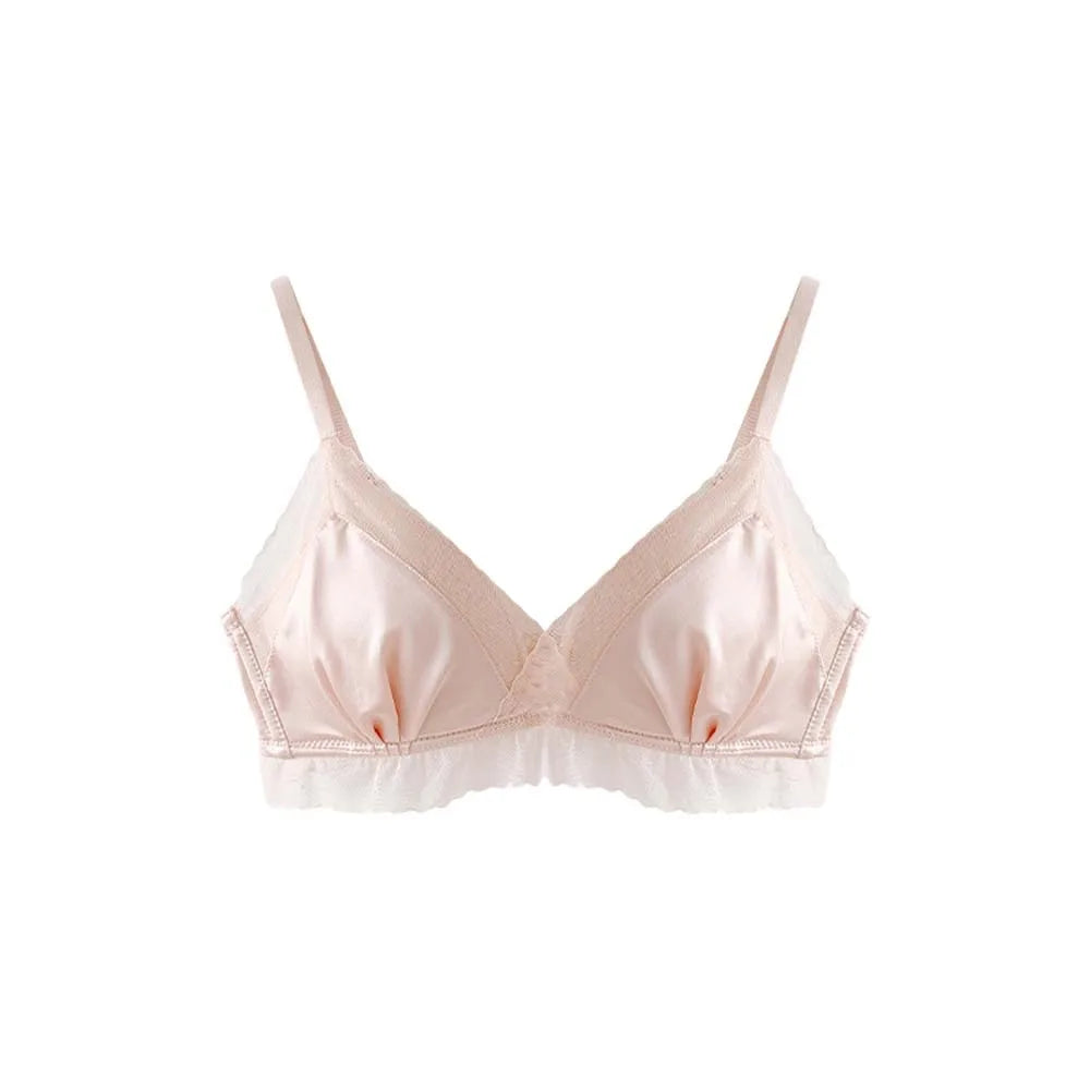 Satin Lace Satin Wireless V Bra Close-fitting Anti-sagging Push Up Underwear Shockproof Lingerie Seamless Bras Girls Women