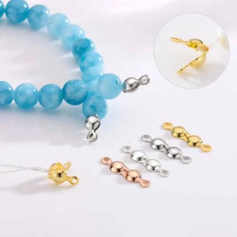 10pcs Genuine Real Pure Solid 925 Sterling Silver Closure End Beads Clasps Clips Gold Crimp Connector DIY Jewelry Making Finding