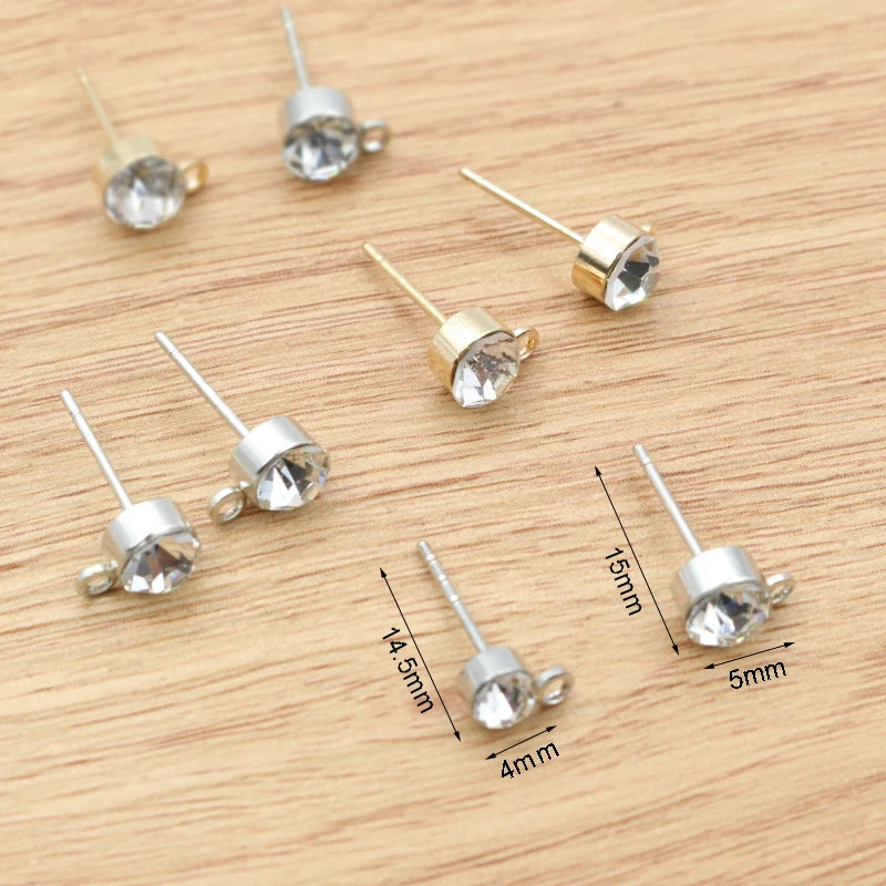 50pcs Stud Earrings Pins with Zircon 4/5/6mm Rhinestone Basic Earring Studs DIY Jewelry Making Accessories Findings