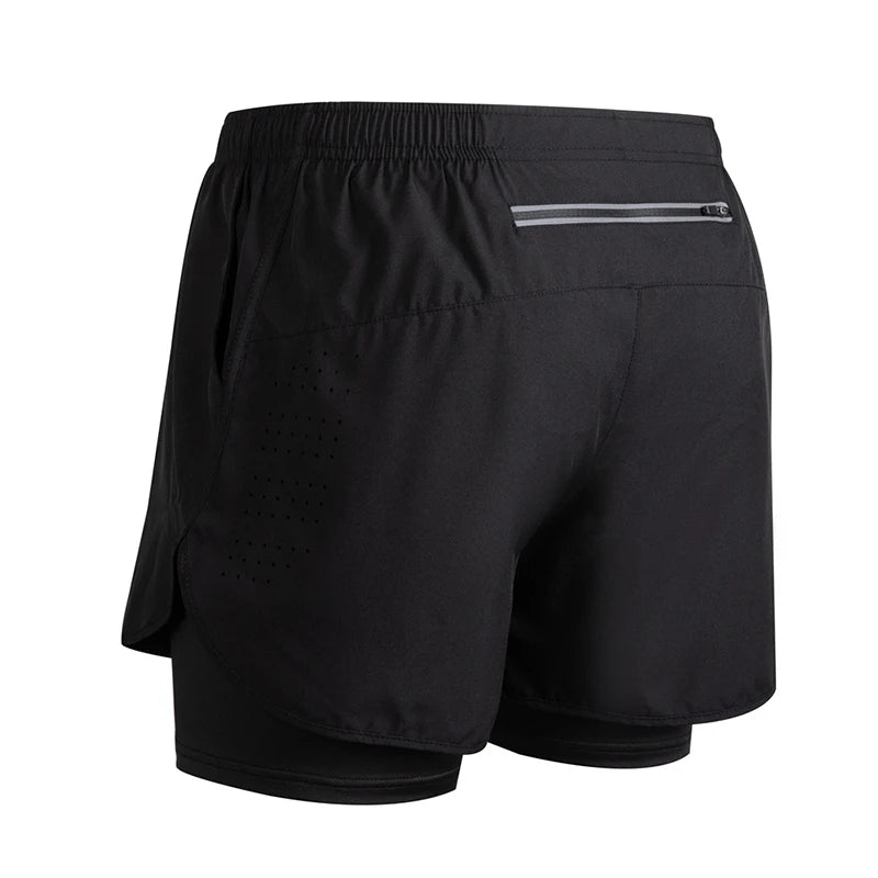 Men's Running Shorts Quick-drying Fitness Black Double Layer Shorts Men New Sport Workout Training Bodybuilding Short Pants