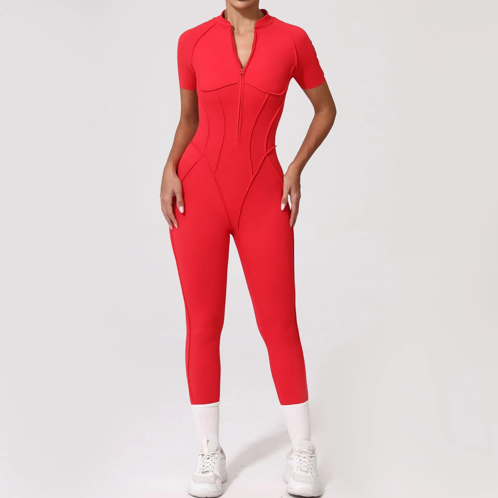 Pad Zipper Hollow out Yoga Set Short Sleeve Fitness Women One Piece Jumpsuit Legging Sleek Catsuit Gym Pant Active Wear XP83