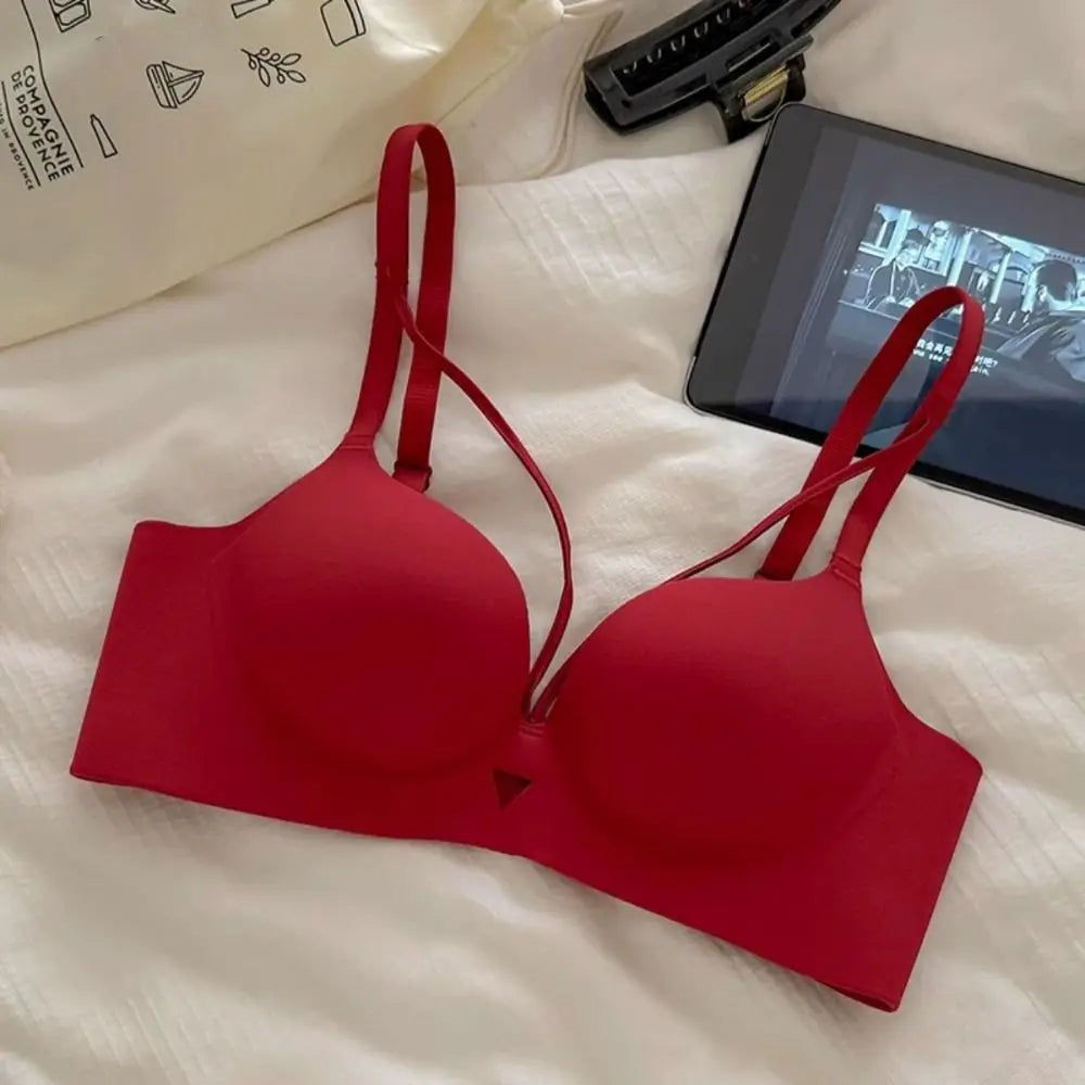 Breathable 3/4 Cup Push-up Bra Women Leopard Anti-sagging Seamless Underwear Lingerie Deep V Wireless Deep V Bra Girl