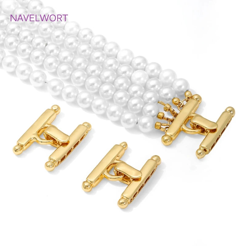 Multi Strands Necklace Clasp 18K Gold Plated Pearl Clasps Connector,Brass Fastener Closure Lock Clasps,DIY Jewelry Accessories