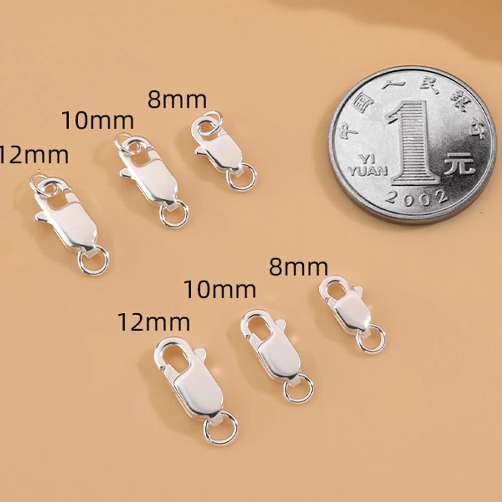 2Sets 925 Sterling Silver Spring Lobster Clasps Hooks Claw with Jump Rings for Jewelry Making Findings Making Accessories