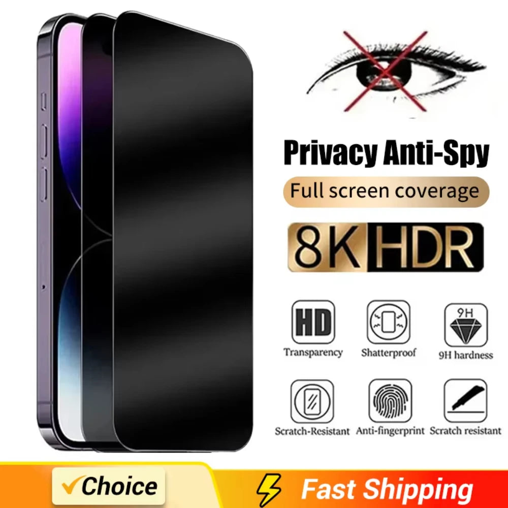 1-2Pcs Full Cover Privacy Screen Protector For iPhone 17 16 15 13 11 14 12 Pro Max Plus 16E 17Air Xs Max Anti-spy Tempered Glass
