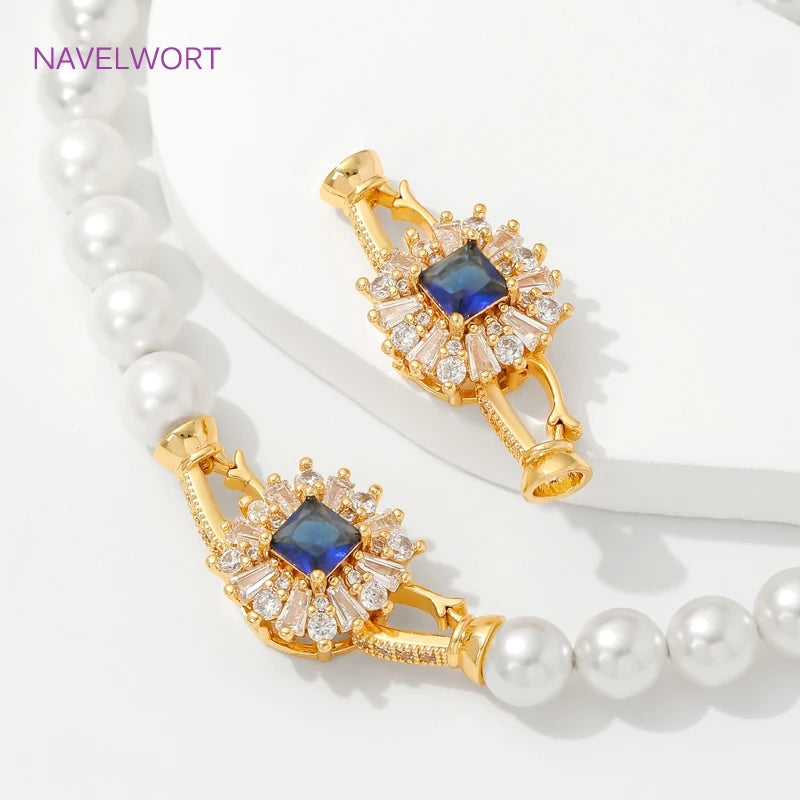 Luxury 18K Gold Plated Connectors Clasps,With Zircon Locks Clasps,Fasteners For Bracelet,DIY Necklaces Jewelry Making Findings