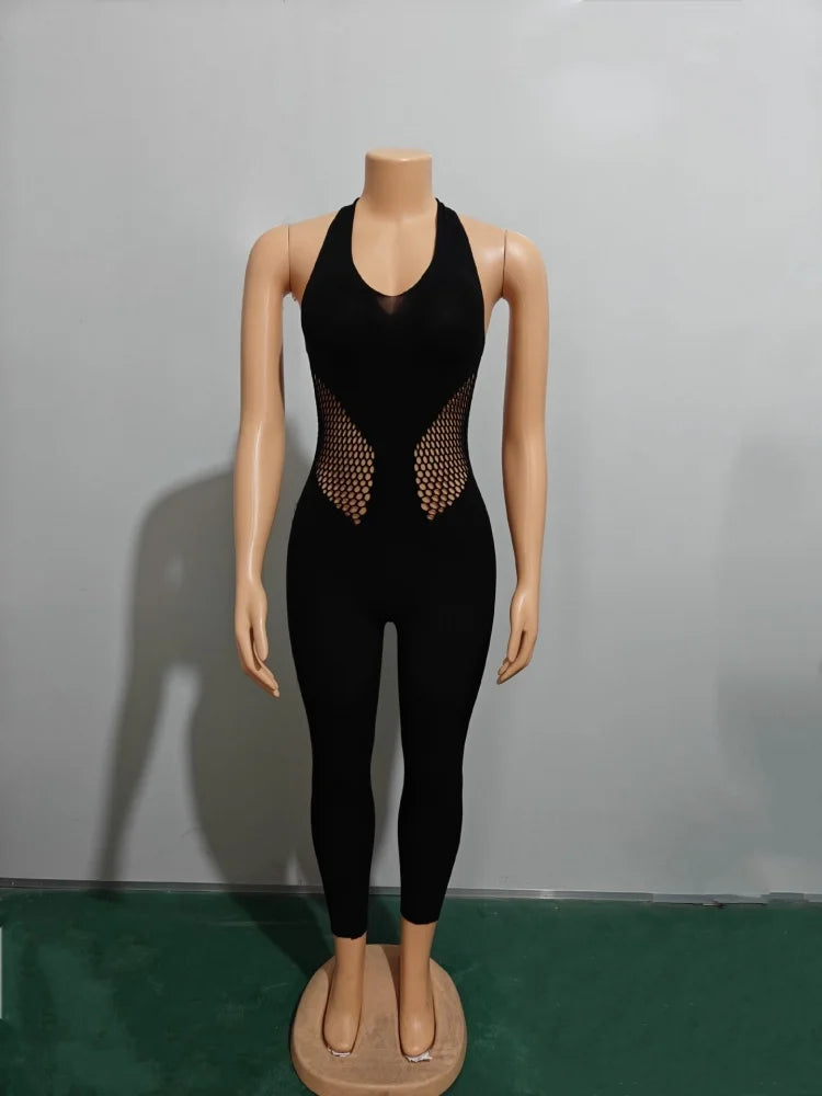 Wmstar Jumpsuit Women Wholesale Sexy Club Outfits Underwear Sexy Halter Tulle Backless Swimsuit Nightclub One Piece Outfits