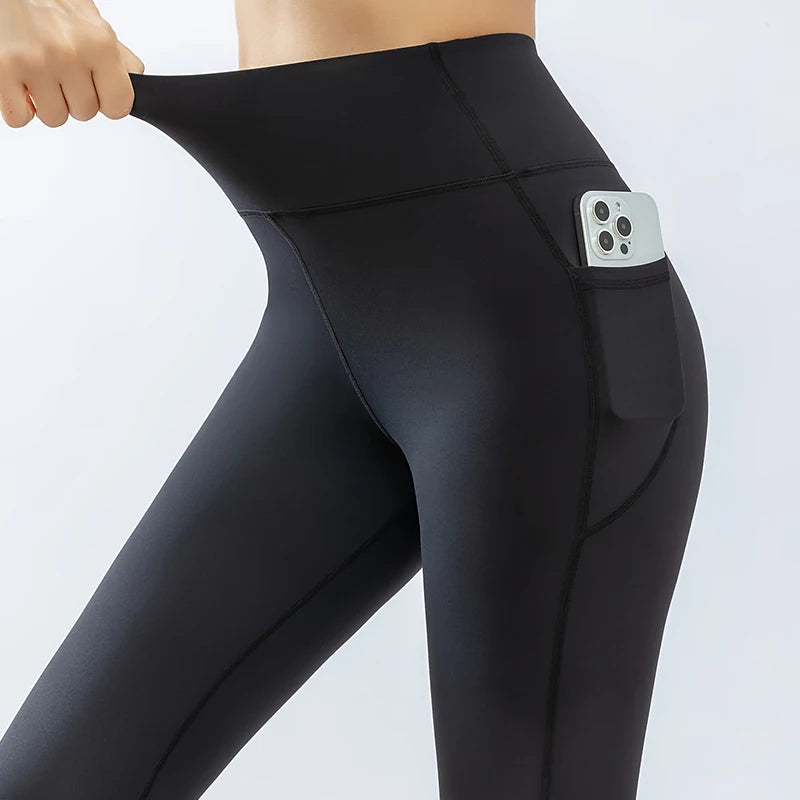 High Waist Quick Drying Butt Lifting Yoga Pants With Pocket, High Strech Running Sports Fitness Leggings, Women's Activewear