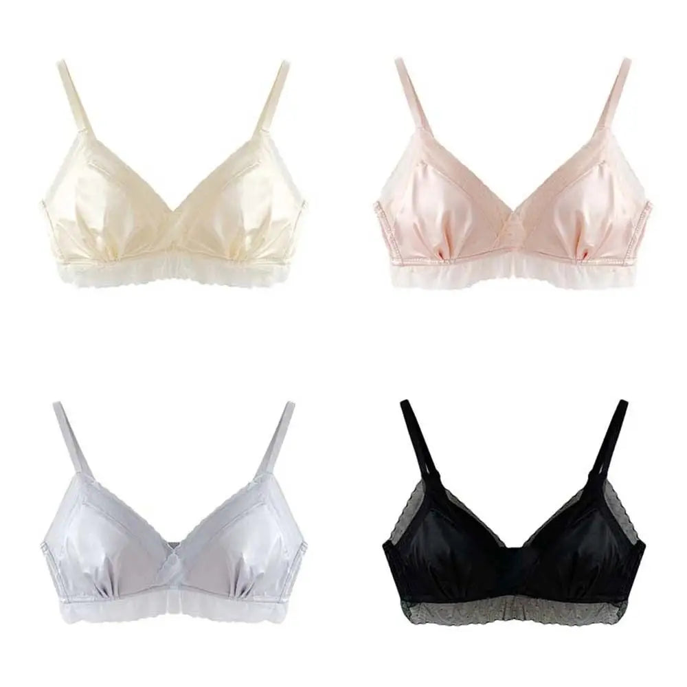 Satin Lace Satin Wireless V Bra Close-fitting Anti-sagging Push Up Underwear Shockproof Lingerie Seamless Bras Girls Women