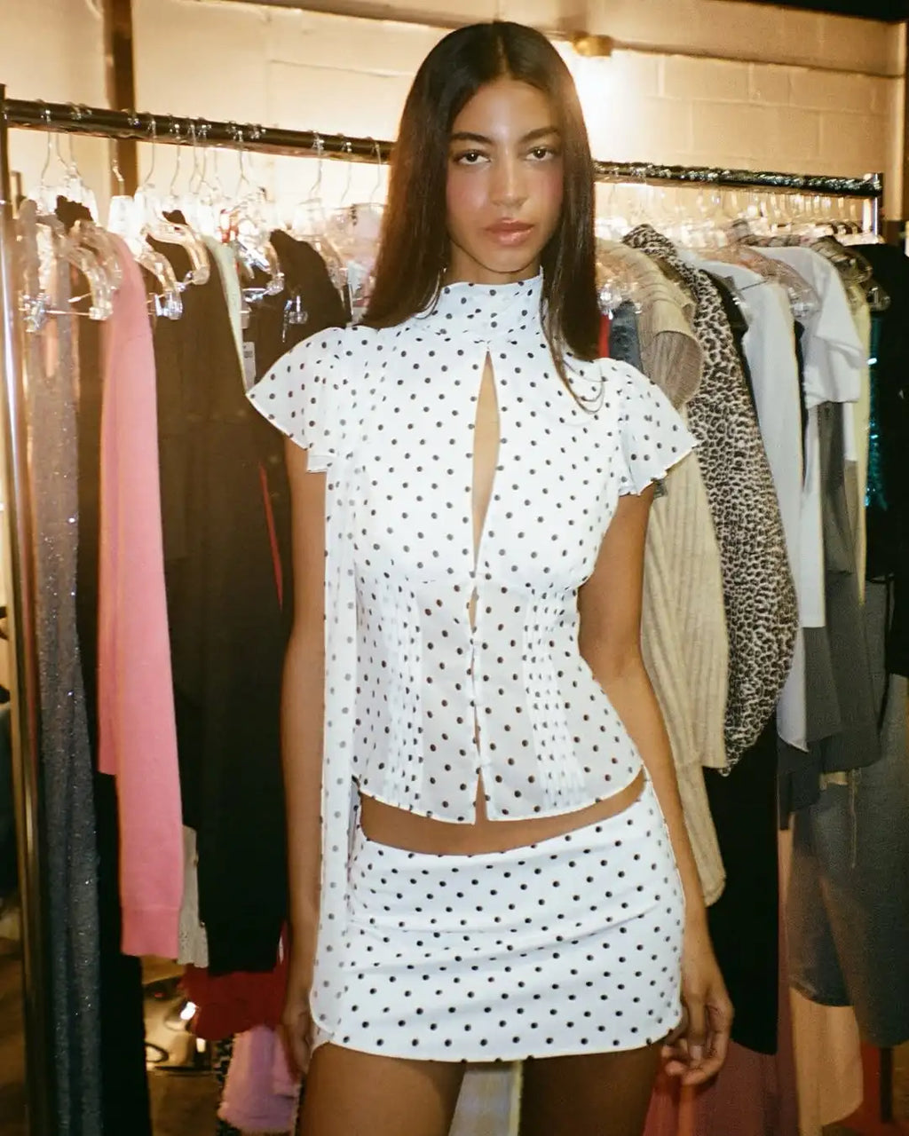 Guiz White Polka Dot Bodycon Skirt Mini Skirt Shorts Sexy Short Skirt Fashion Skirt with Built-In Underwear Lining Casual Style Sexy Short Skirt Low-Waist Skirt Shorts