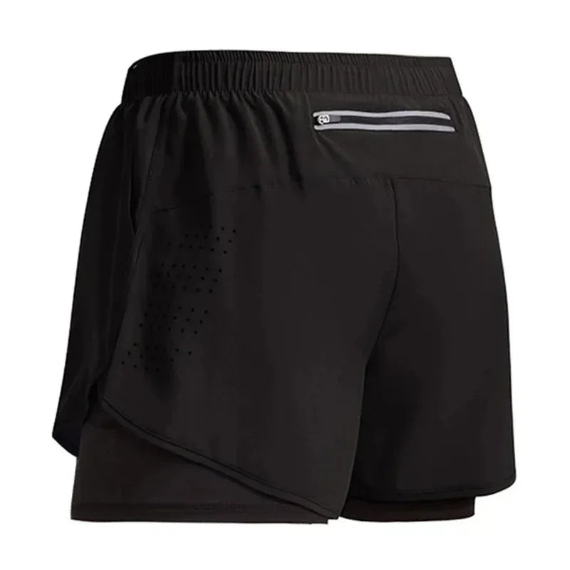 Men's Running Shorts Quick-drying Fitness Black Double Layer Shorts Men New Sport Workout Training Bodybuilding Short Pants