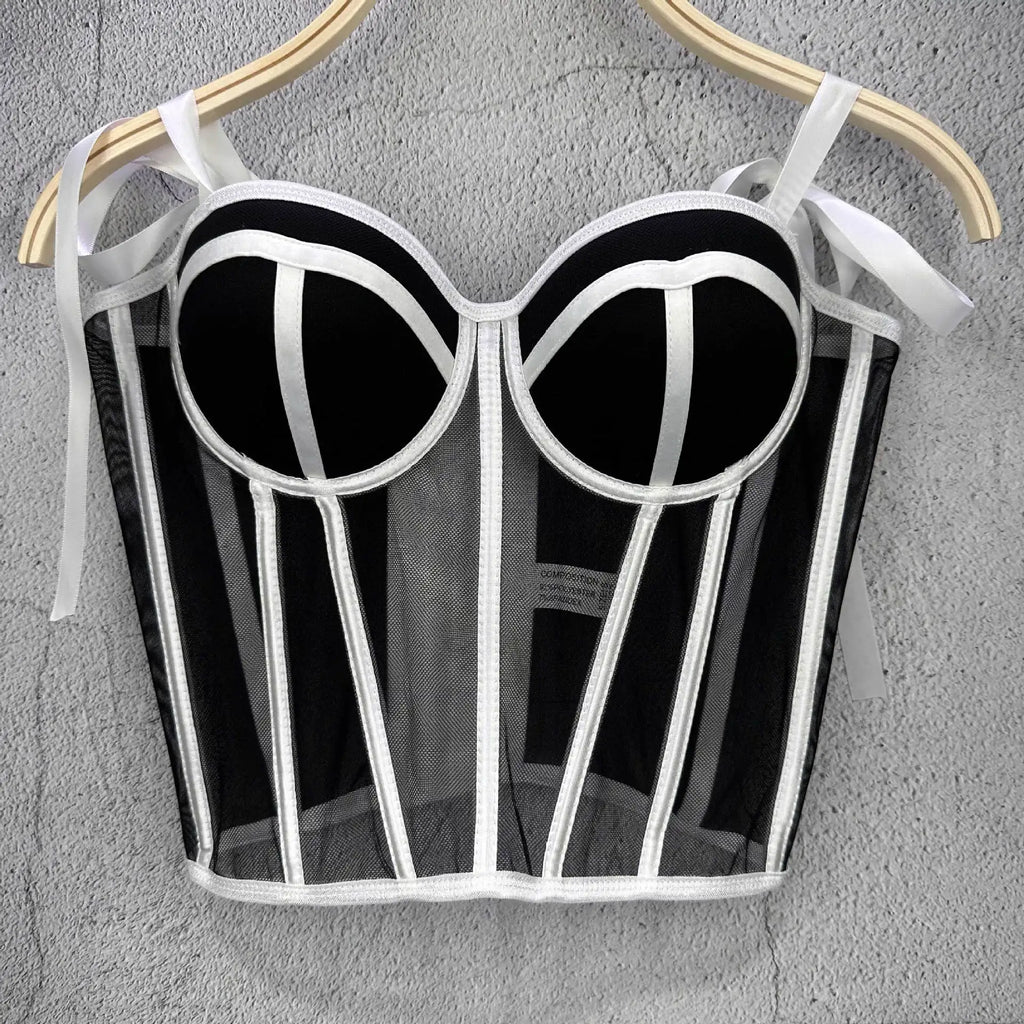 Women Corset Top Strappy Smocked Camisole Undershirt Lady Underwear Bottoming Outer Wear Sexy Fishbone Waist Tops Mujer Lingerie