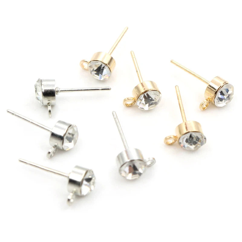 50pcs Stud Earrings Pins with Zircon 4/5/6mm Rhinestone Basic Earring Studs DIY Jewelry Making Accessories Findings