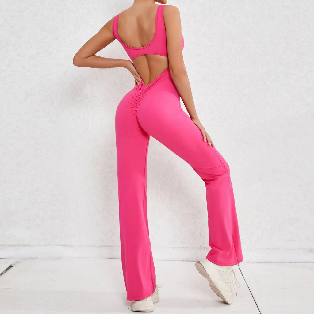 XS-XL New Pad Women Gym Yoga Set Sports Rompers Sexy Back Fitness Workout Pant Flare Leggings One Piece Jumpsuit Active Wear