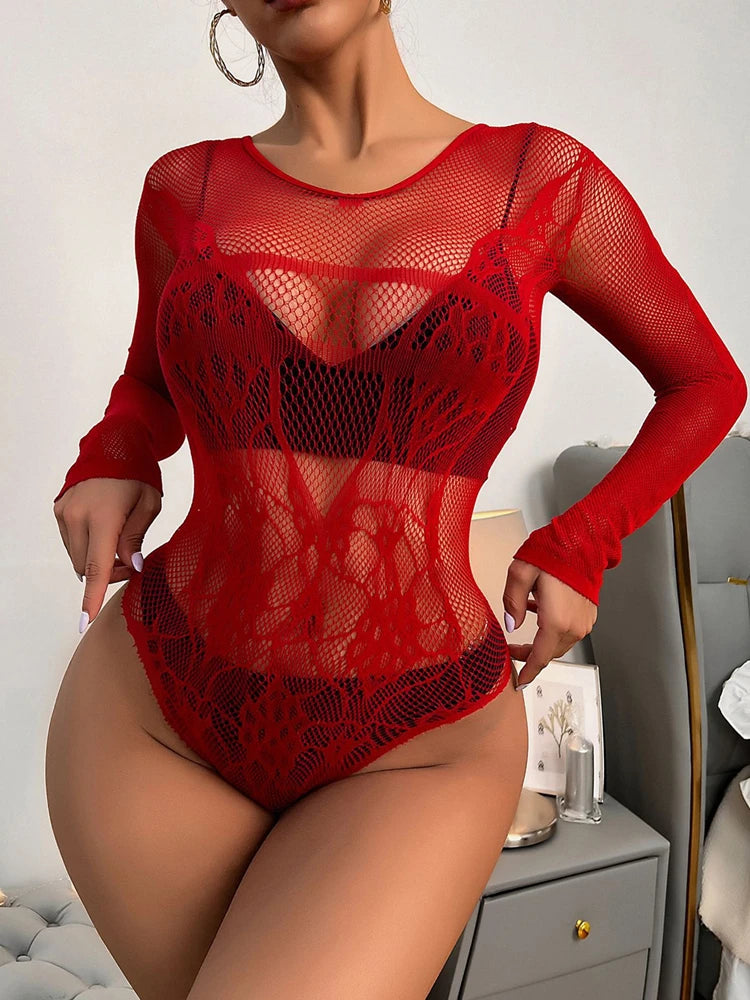 New Hot Selling Women's Underwear Fishnet Bodysuit Sexy Mesh Tight Lingerie Costumes Fishing Net Hollow See Through Jumpsuit