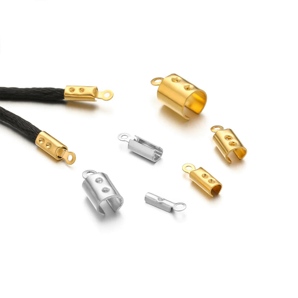50pcs Stainless Steel High Quality Crimp End Beads Caps Leather Cord Clips for DIY Jewelry Making Necklace Connectors Supplies