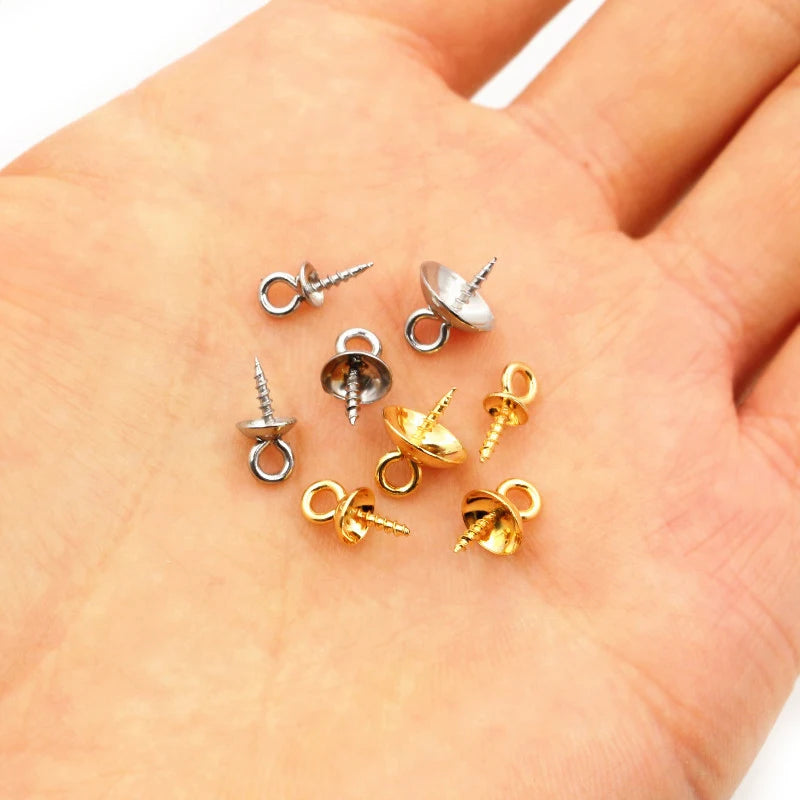 30pcs Screw Eyes Bails Top Drilled Beads End Caps Stainless Steel DIY Charms Connectors Jewelry Making Findings Accessories