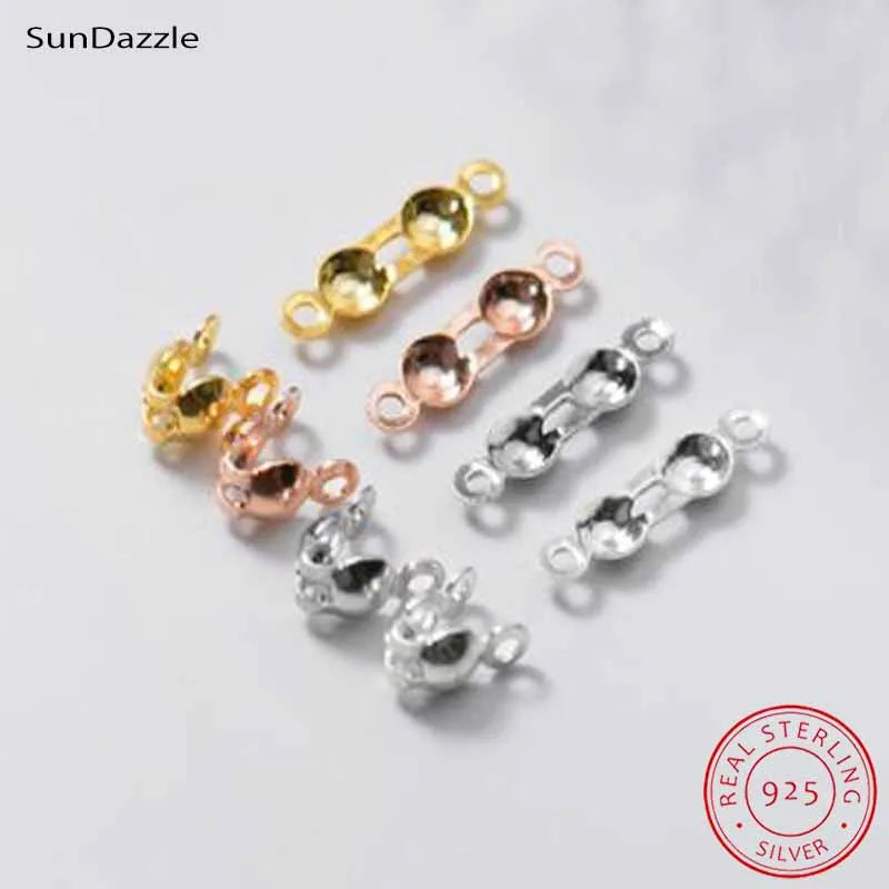 10pcs Genuine Real Pure Solid 925 Sterling Silver Closure End Beads Clasps Clips Gold Crimp Connector DIY Jewelry Making Finding