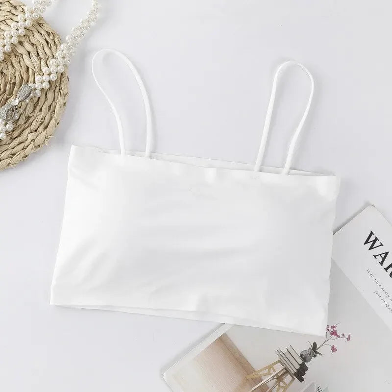 Women Crop Tops Sexy Solid Color Camisole Ice Silk Tube Top Seamless Skinny Sports Tank Top Wireless Underwear Bralet