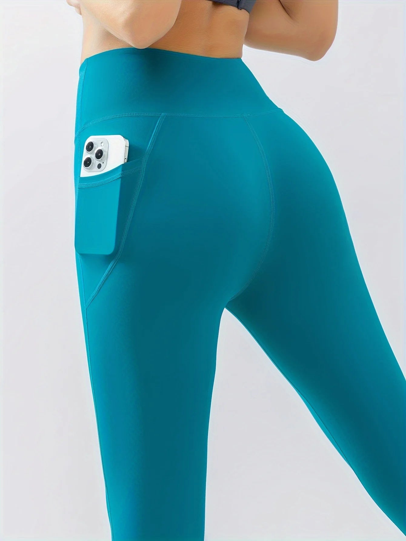 High Waist Quick Drying Butt Lifting Yoga Pants With Pocket, High Strech Running Sports Fitness Leggings, Women's Activewear