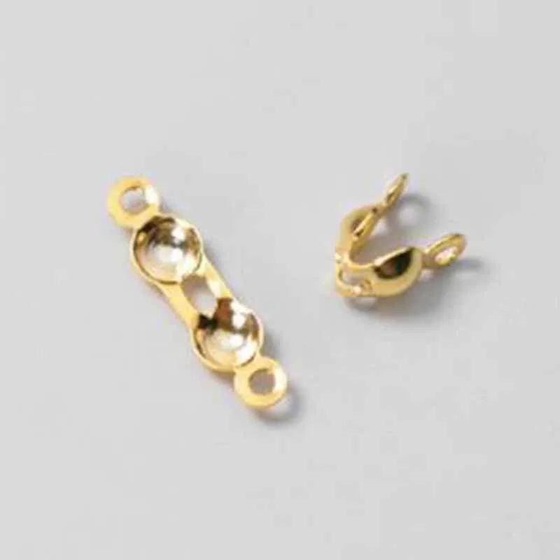 10pcs Genuine Real Pure Solid 925 Sterling Silver Closure End Beads Clasps Clips Gold Crimp Connector DIY Jewelry Making Finding