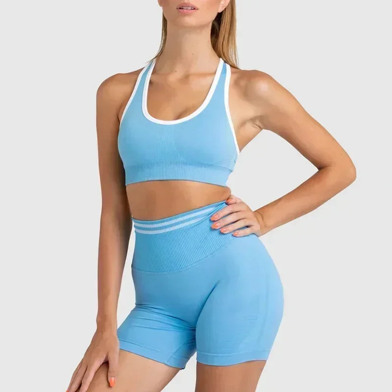 Seamless Yoga Sets Sports Fitness Peach Hip-lifting Shorts Beauty Back Short-Sleeved Suits Workout Gym Leggings Set for Women