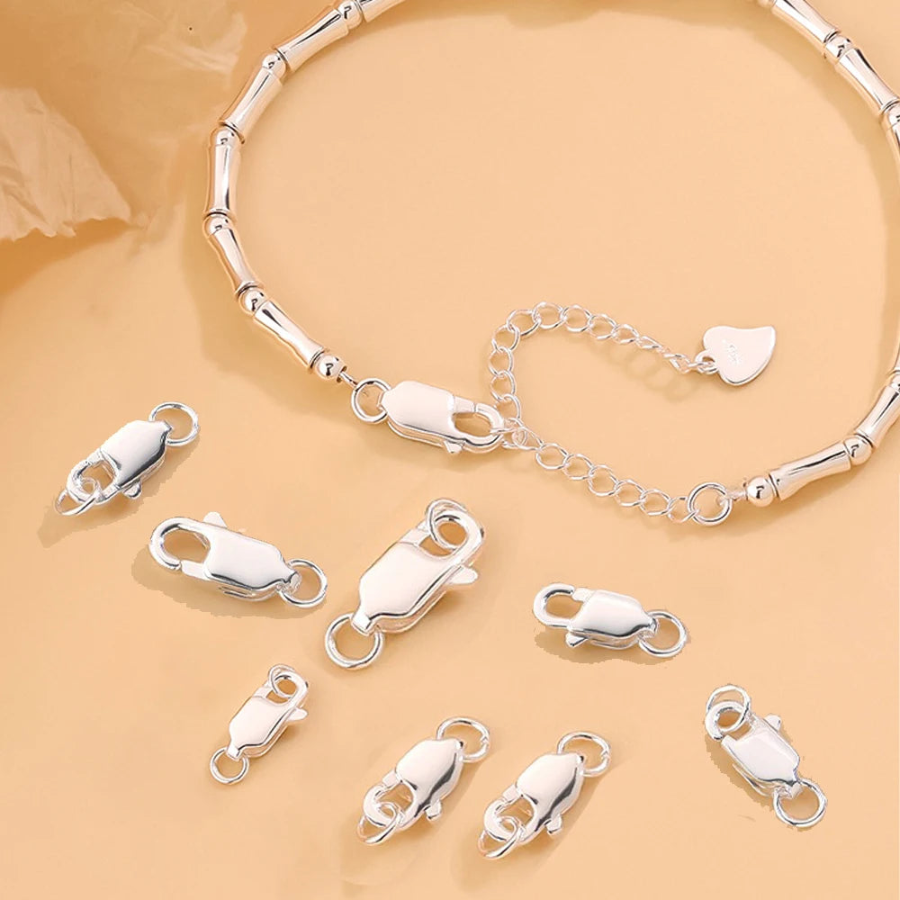 2Sets 925 Sterling Silver Spring Lobster Clasps Hooks Claw with Jump Rings for Jewelry Making Findings Making Accessories