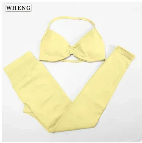 2Pcs Women's Gym Yoga Set Seamless High Waist Leggings Sports Bra Top Workout Outfit Fitness Activewear Running Training Clothes