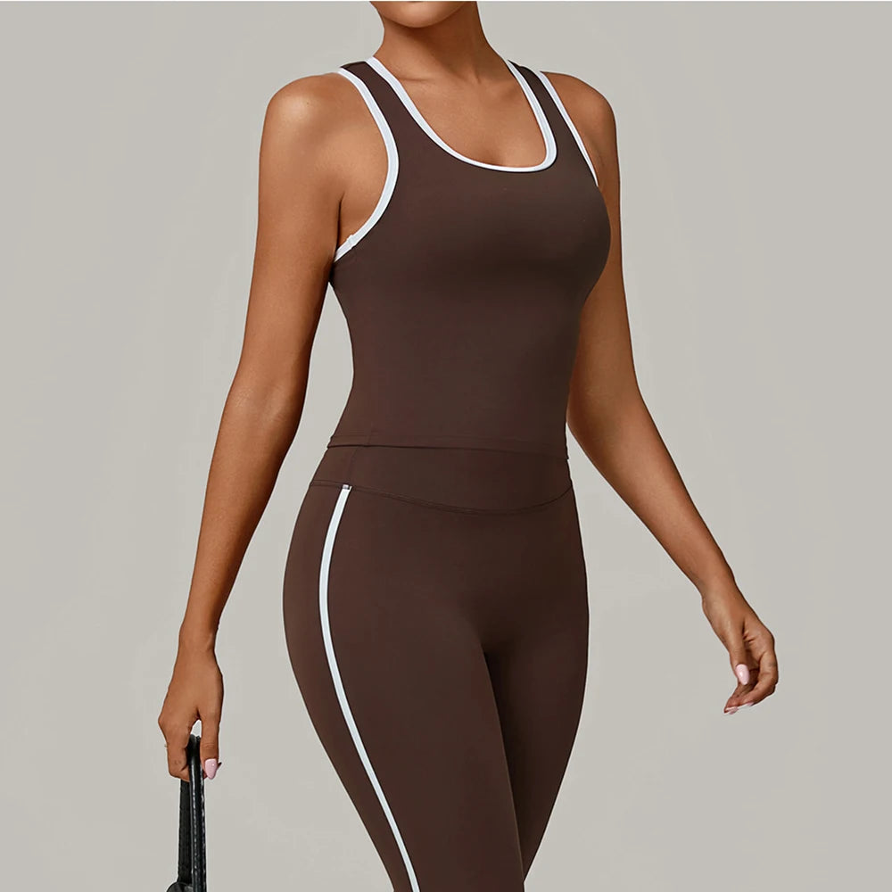 2PCS Sportswear Women's Tracksuit Yoga Clothes Fitness Set Breathable Activewear Sexy Sports Bra Top High-Waisted Leggings Set