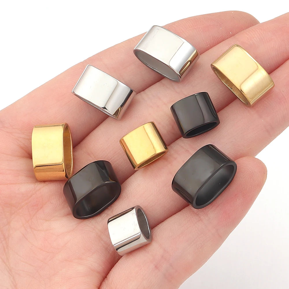 6pcs Flat Stainless Steel Tube Slider Beads Position Beads Big Hole Metal Beads DIY Leather Bracelet Clasps For Jewelry Making