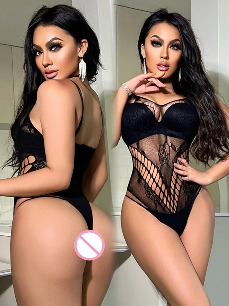 New Hot Selling Women's Underwear Fishnet Bodysuit Sexy Mesh Tight Lingerie Costumes Fishing Net Hollow See Through Jumpsuit