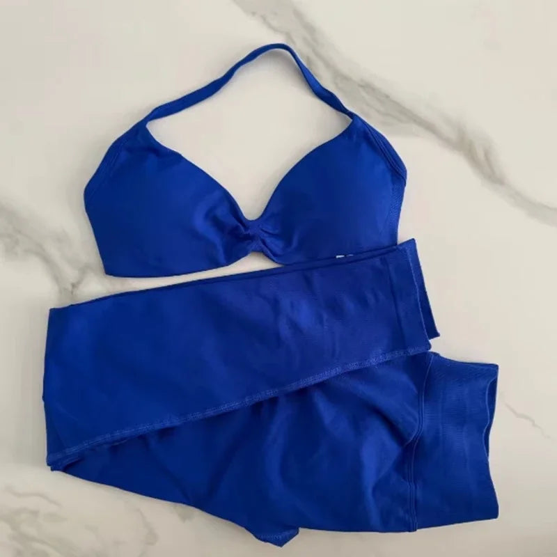 2Pcs Women's Gym Yoga Set Seamless High Waist Leggings Sports Bra Top Workout Outfit Fitness Activewear Running Training Clothes