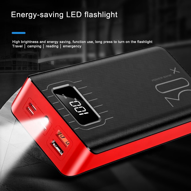 20000mAh Power Bank - Dual USB Portable Charger with LED Flashlight